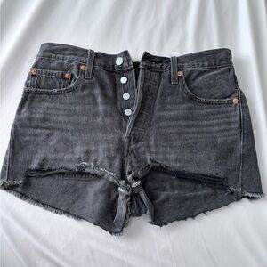 Levi's Black Frayed High-Rise Denim Shorts
